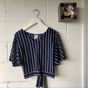 Navy blue striped crop top